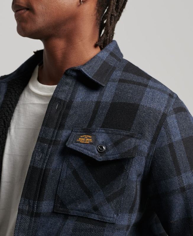 overshirt de lã Miller com forro sherpa homens cinza escuro roupas Superdry 2208H195