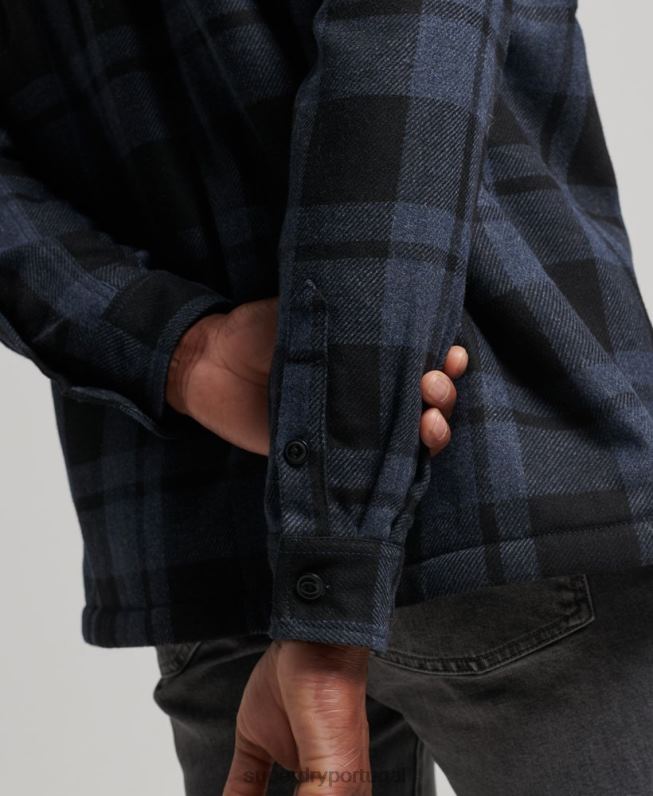 overshirt de lã Miller com forro sherpa homens cinza escuro roupas Superdry 2208H195