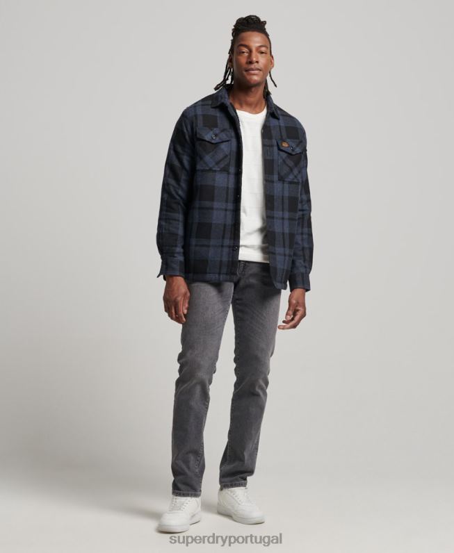 overshirt de lã Miller com forro sherpa homens cinza escuro roupas Superdry 2208H195