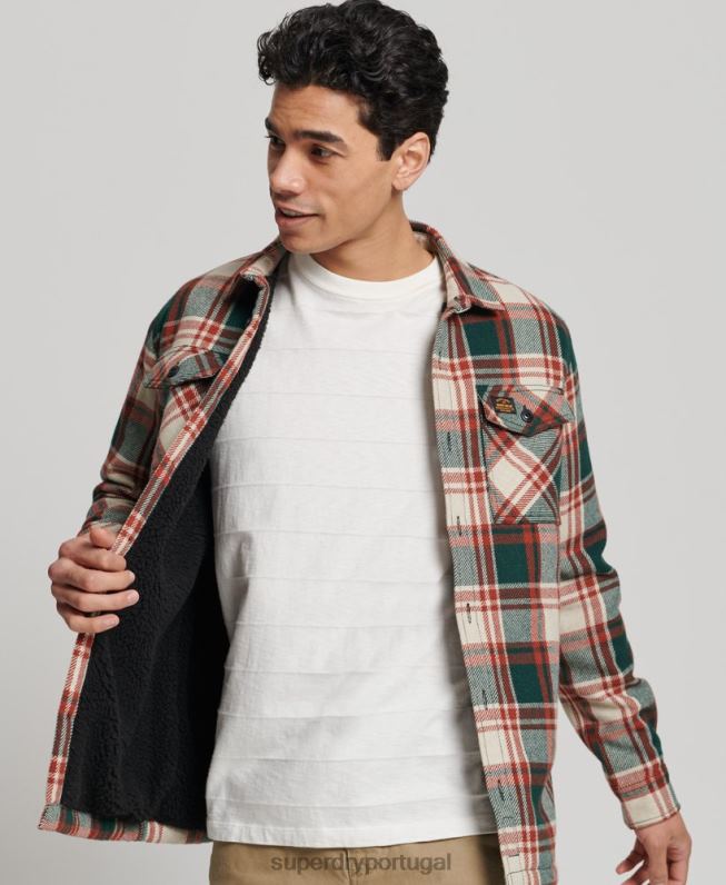 overshirt de lã Miller com forro sherpa homens verde roupas Superdry 2208H173