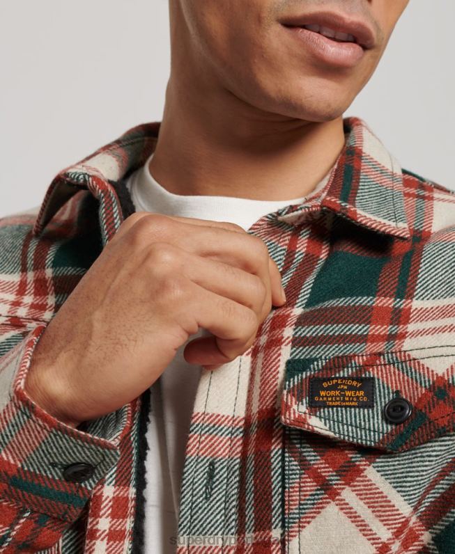 overshirt de lã Miller com forro sherpa homens verde roupas Superdry 2208H173