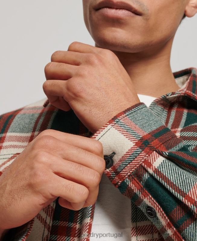 overshirt de lã Miller com forro sherpa homens verde roupas Superdry 2208H173