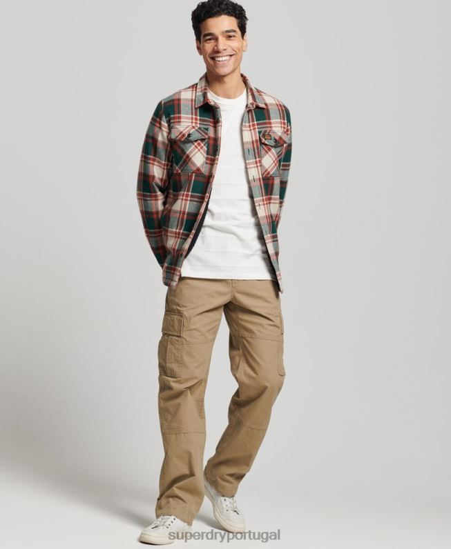 overshirt de lã Miller com forro sherpa homens verde roupas Superdry 2208H173