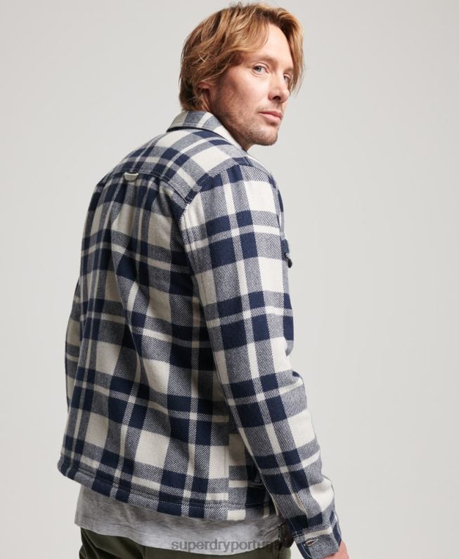 overshirt xadrez de lã com forro borg homens azul claro roupas Superdry 2208H236