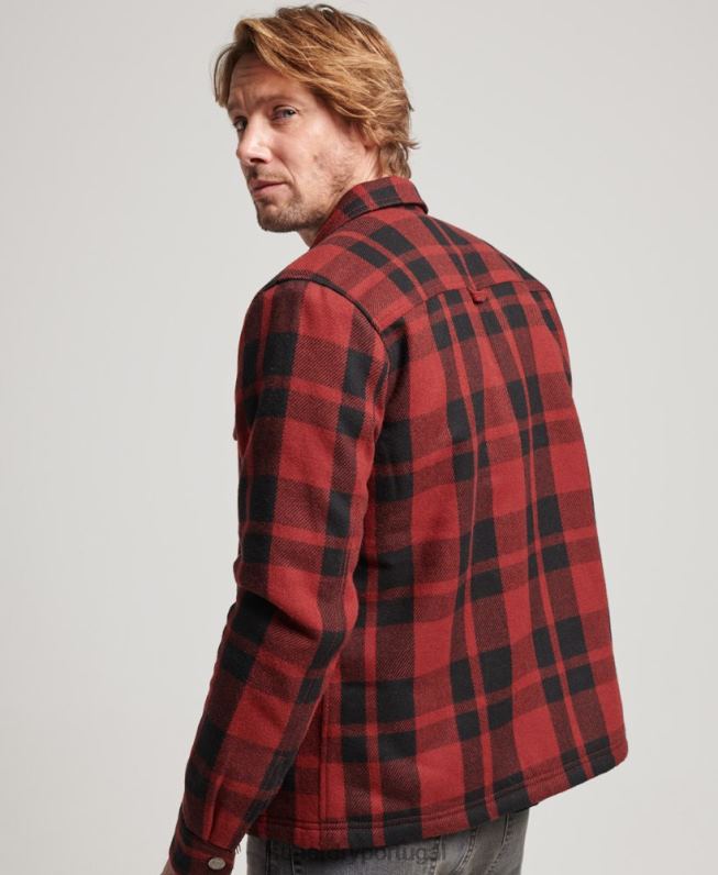 overshirt xadrez de lã com forro borg homens vermelho roupas Superdry 2208H153