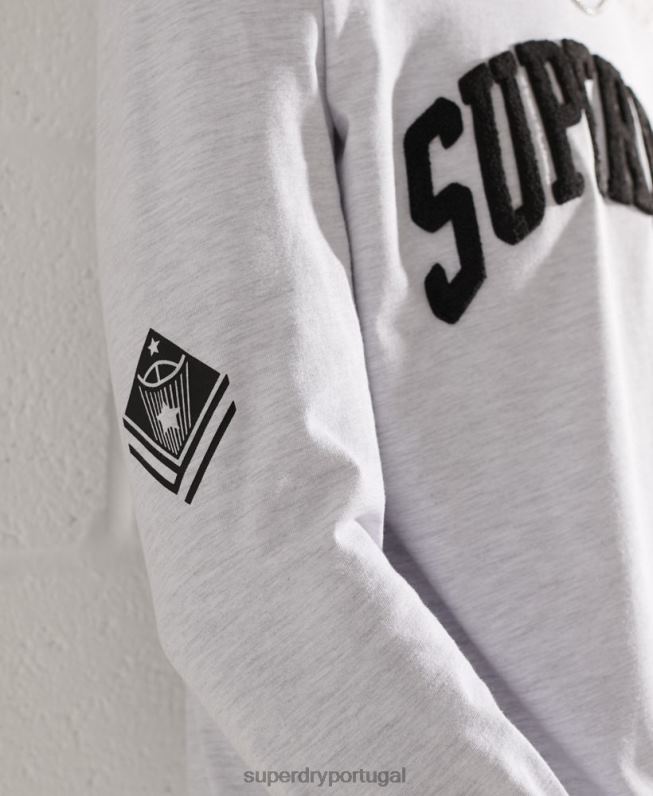 arco do time do colégio top de mangas compridas homens cinza claro roupas Superdry 2208H1551