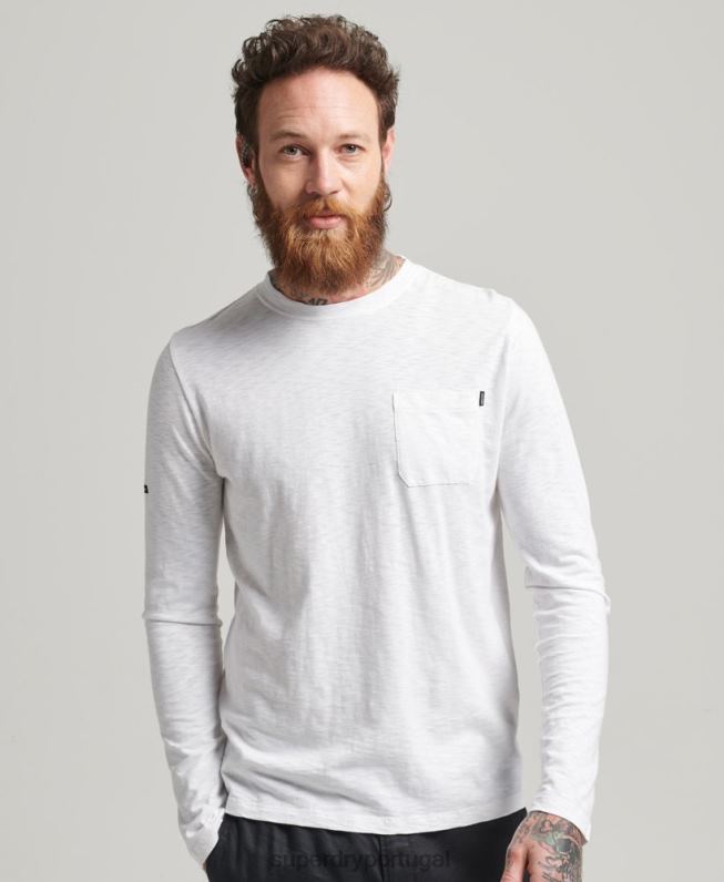 blusa de jérsei de manga comprida de algodão orgânico homens branco roupas Superdry 2208H6435
