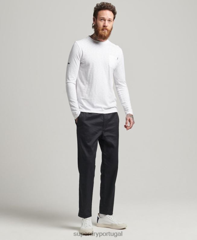 blusa de jérsei de manga comprida de algodão orgânico homens branco roupas Superdry 2208H6435