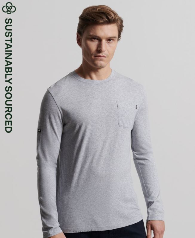 blusa de jérsei de manga comprida de algodão orgânico homens cinza escuro roupas Superdry 2208H6402