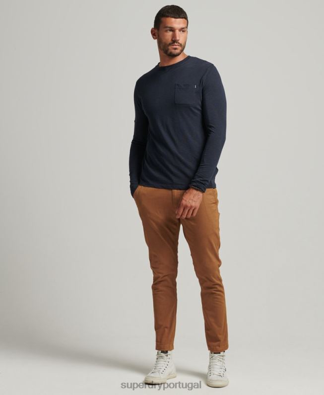 blusa de jérsei de manga comprida de algodão orgânico homens marinha roupas Superdry 2208H6479