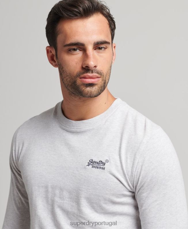 blusa de manga comprida com logo essencial de algodão orgânico homens cinza claro roupas Superdry 2208H1546