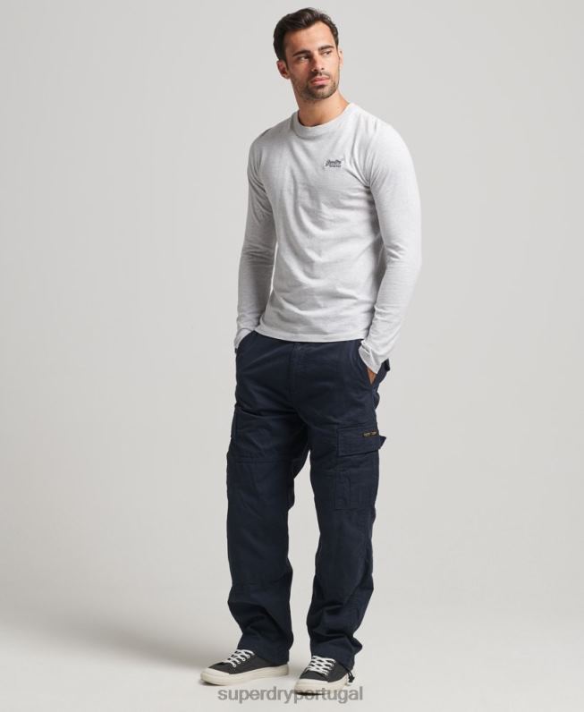 blusa de manga comprida com logo essencial de algodão orgânico homens cinza claro roupas Superdry 2208H1546