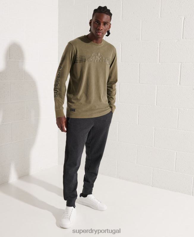 blusa de manga longa com gráfico de expedição homens verde roupas Superdry 2208H1576