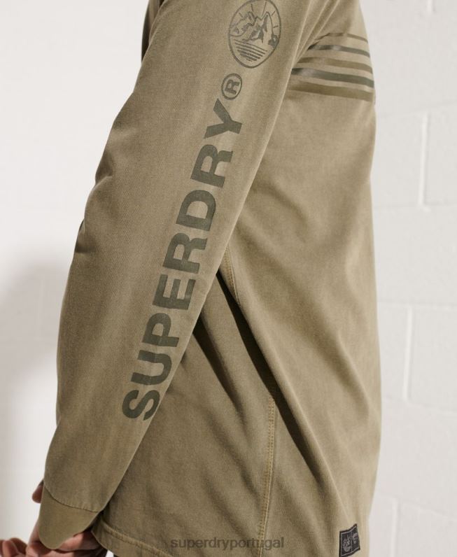 blusa de manga longa com gráfico de expedição homens verde roupas Superdry 2208H1576