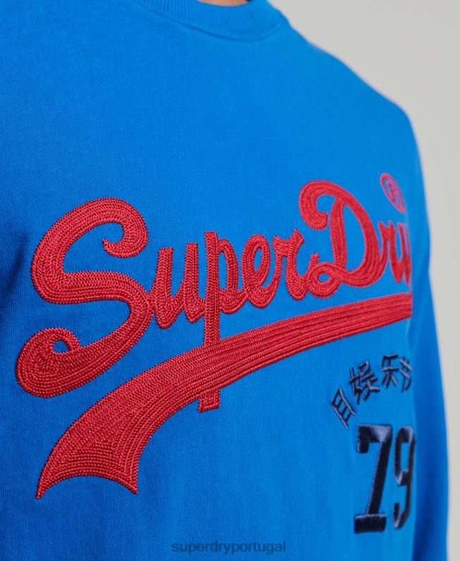 blusa de manga longa interesse com logo vintage homens azul roupas Superdry 2208H1565