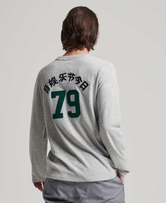 blusa de manga longa interesse com logo vintage homens cinza roupas Superdry 2208H1508