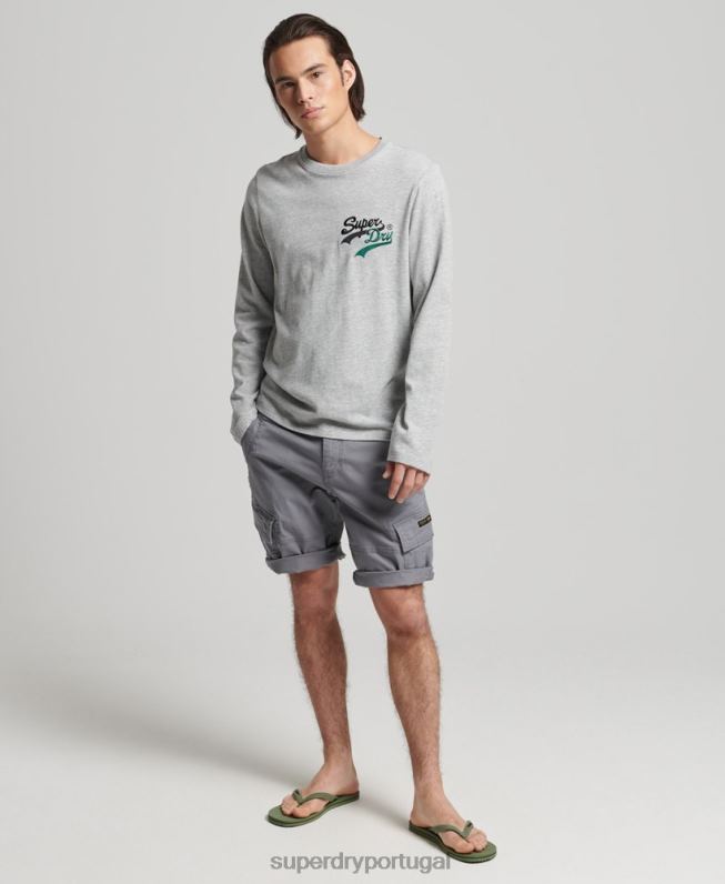 blusa de manga longa interesse com logo vintage homens cinza roupas Superdry 2208H1508