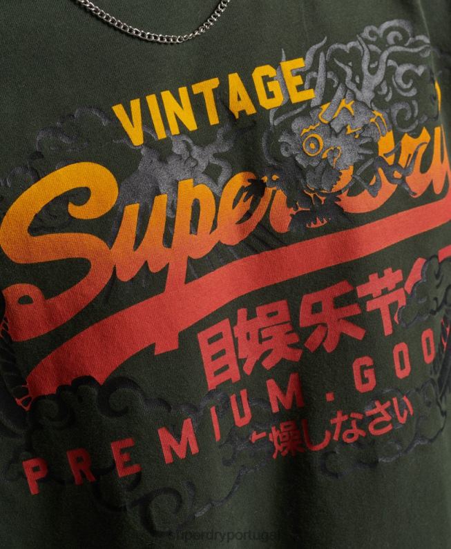 blusa de manga longa narrativa com logo vintage homens verde roupas Superdry 2208H1563
