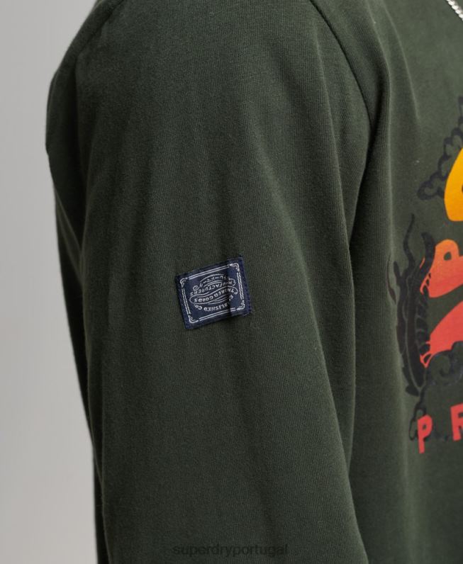 blusa de manga longa narrativa com logo vintage homens verde roupas Superdry 2208H1563