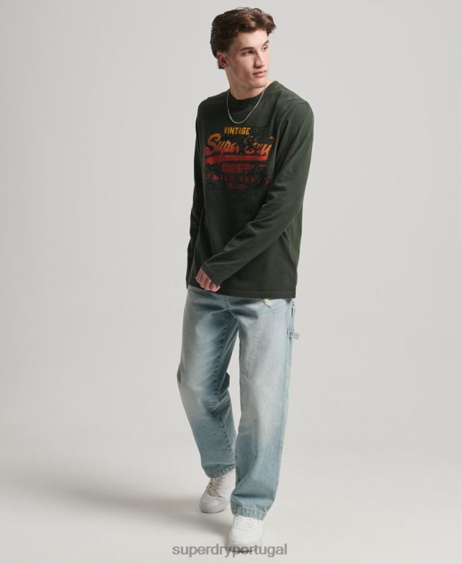 blusa de manga longa narrativa com logo vintage homens verde roupas Superdry 2208H1563