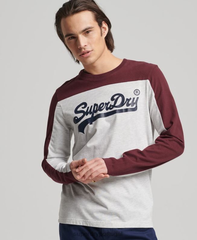 blusa de manga longa para faculdade logo vintage homens cinza claro roupas Superdry 2208H1591