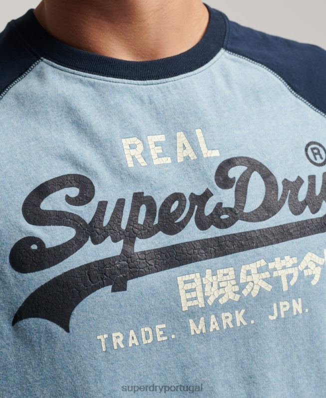 blusa de manga longa raglã vintage de algodão orgânico homens azul roupas Superdry 2208H1467