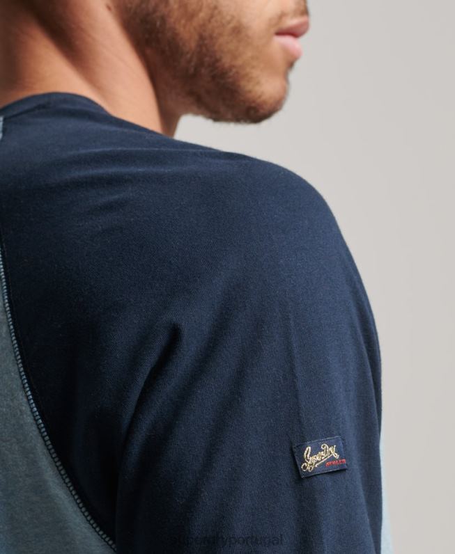 blusa de manga longa raglã vintage de algodão orgânico homens azul roupas Superdry 2208H1467