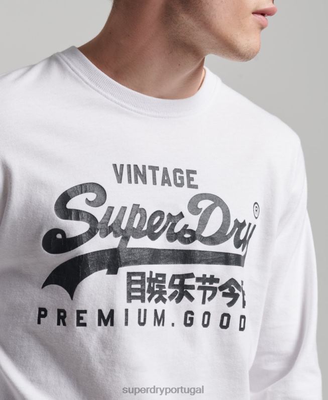 blusa de manga longa vintage com logo vintage homens branco roupas Superdry 2208H1590
