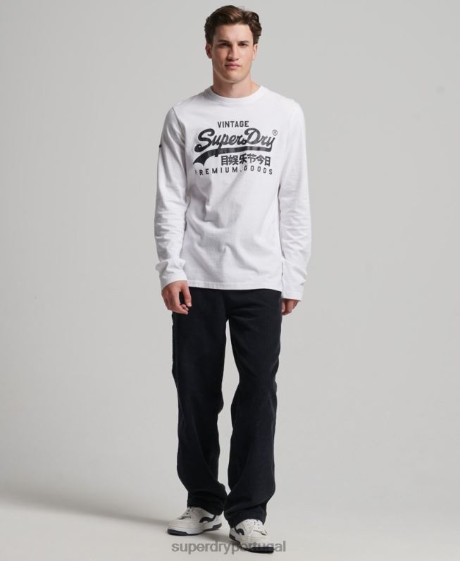 blusa de manga longa vintage com logo vintage homens branco roupas Superdry 2208H1590