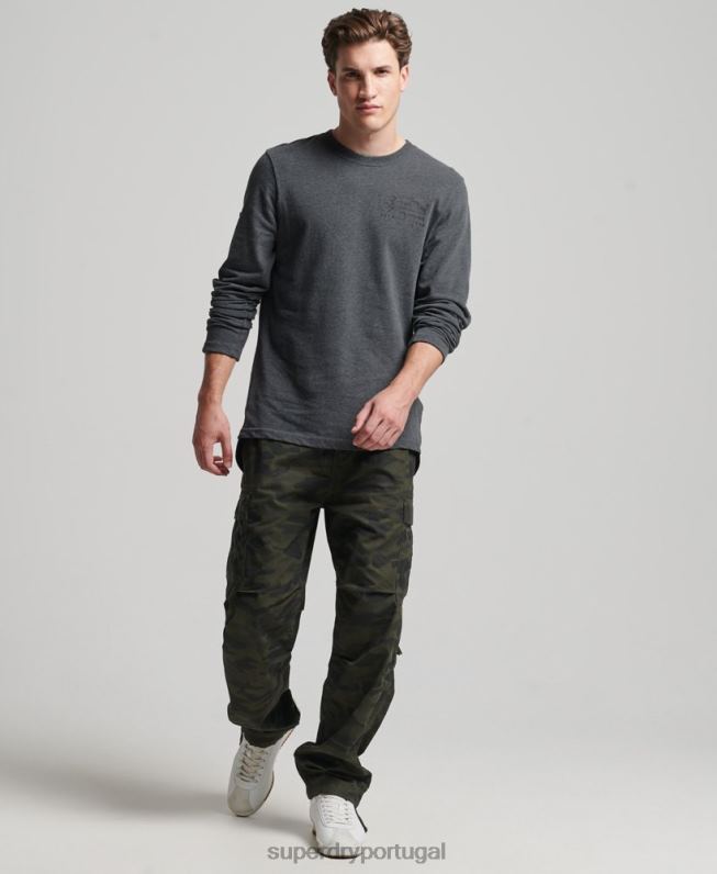 blusa de manga longa vintage com logo vintage homens cinza roupas Superdry 2208H1564