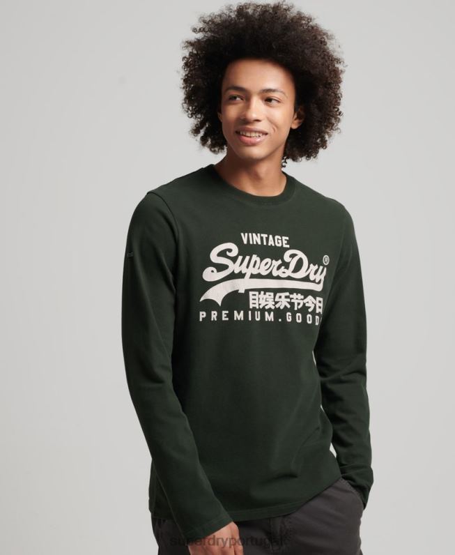 blusa de manga longa vintage com logo vintage homens verde roupas Superdry 2208H1555