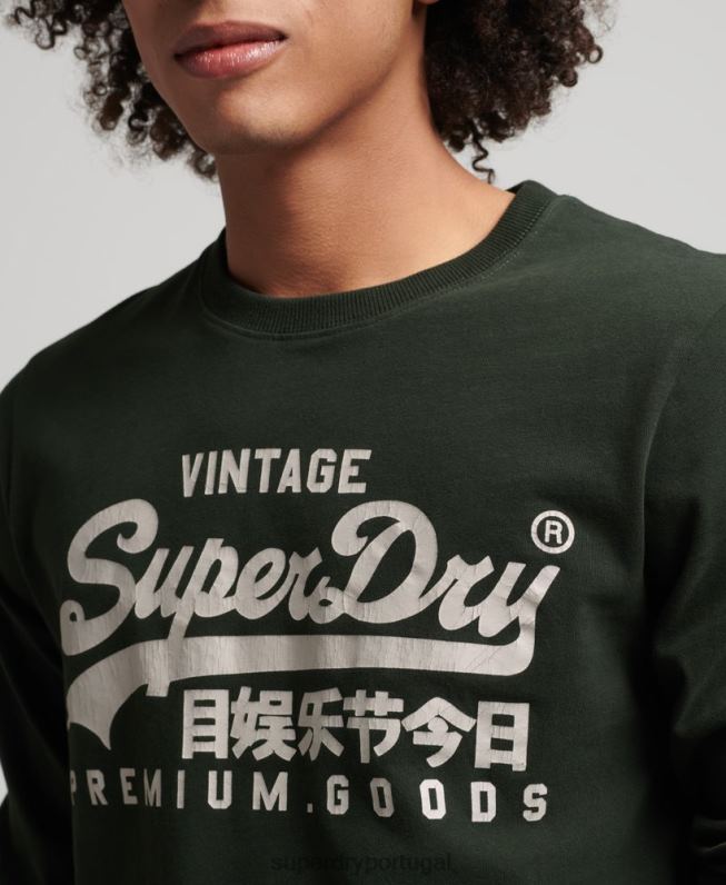 blusa de manga longa vintage com logo vintage homens verde roupas Superdry 2208H1555