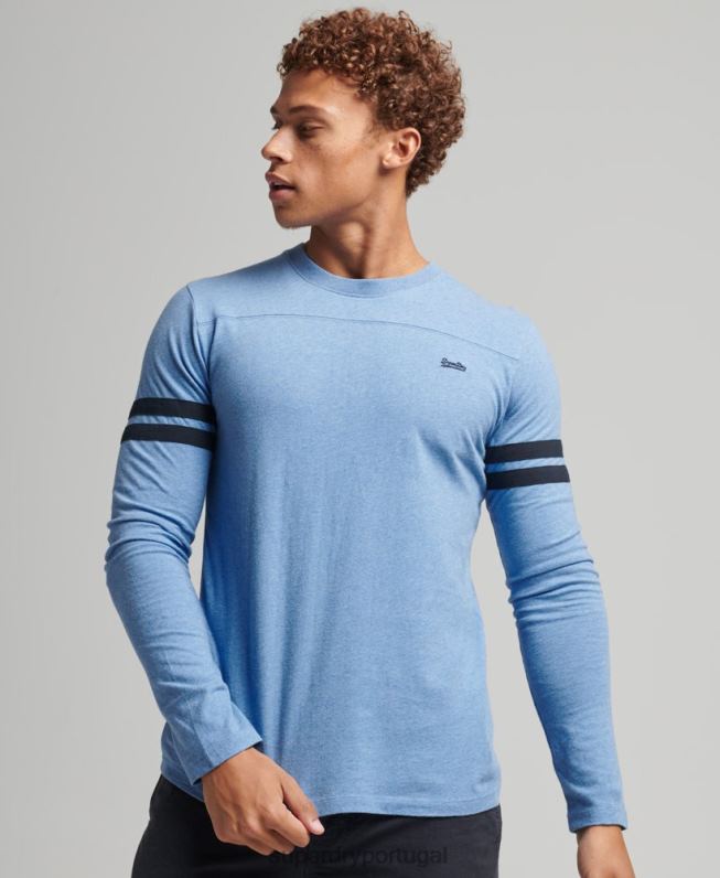 blusa de quarterback com logo vintage de algodão orgânico homens azul roupas Superdry 2208H1567