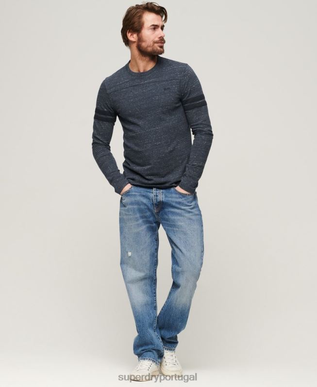 blusa de quarterback com logo vintage de algodão orgânico homens marinha roupas Superdry 2208H1466