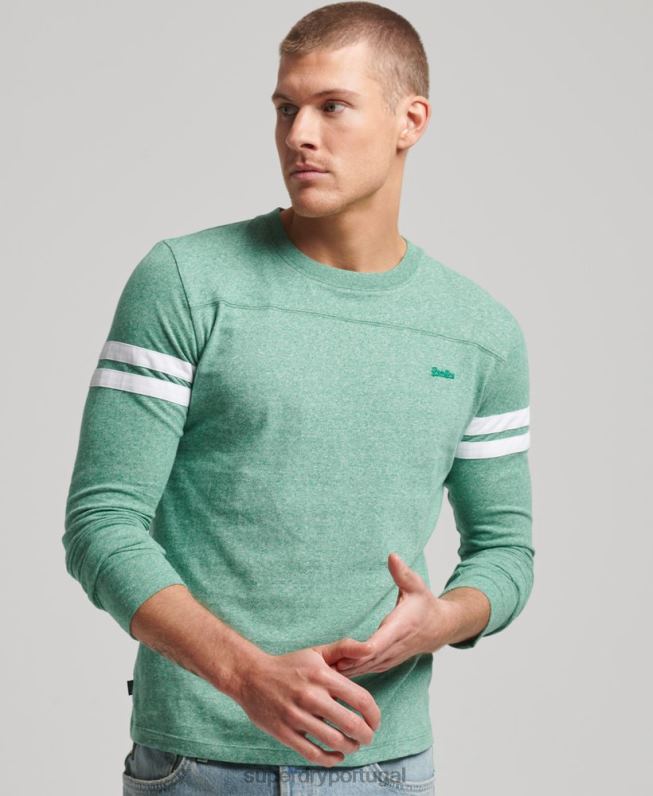 blusa de quarterback com logo vintage de algodão orgânico homens verde roupas Superdry 2208H1456