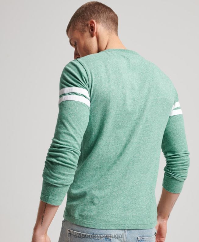 blusa de quarterback com logo vintage de algodão orgânico homens verde roupas Superdry 2208H1456