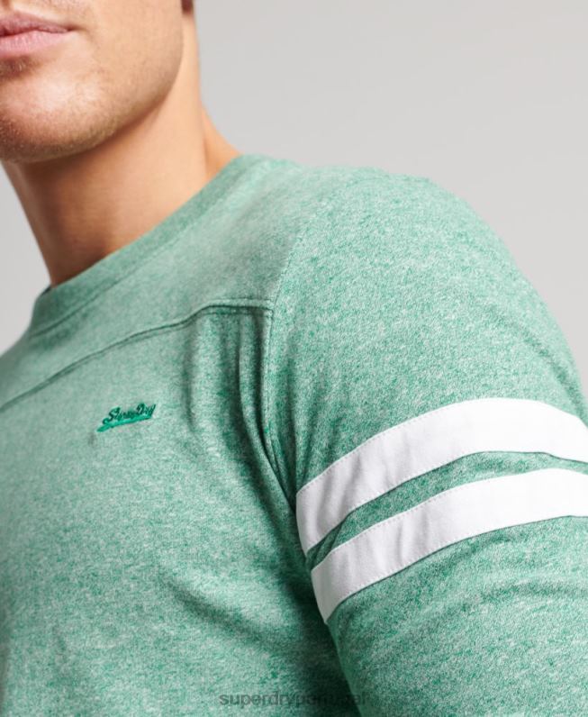 blusa de quarterback com logo vintage de algodão orgânico homens verde roupas Superdry 2208H1456
