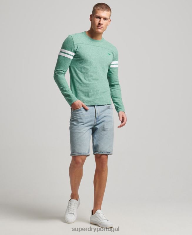 blusa de quarterback com logo vintage de algodão orgânico homens verde roupas Superdry 2208H1456