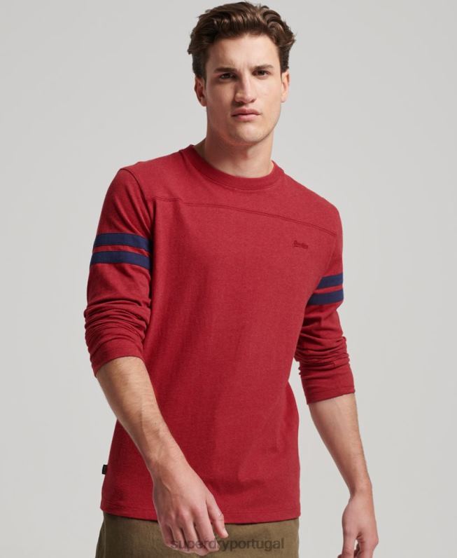 blusa de quarterback com logo vintage de algodão orgânico homens vermelho roupas Superdry 2208H1474