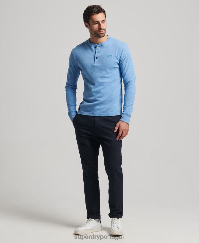 blusa henley vintage de algodão orgânico com logo bordado homens azul roupas Superdry 2208H1556
