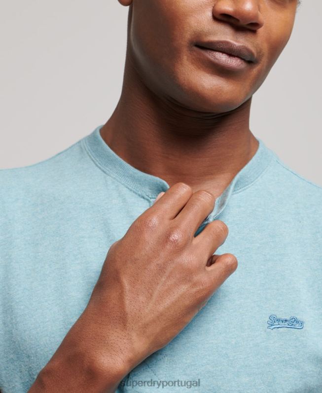 blusa henley vintage de algodão orgânico com logo bordado homens azul roupas Superdry 2208H95
