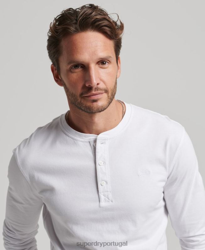 blusa henley vintage de algodão orgânico com logo bordado homens branco roupas Superdry 2208H1460
