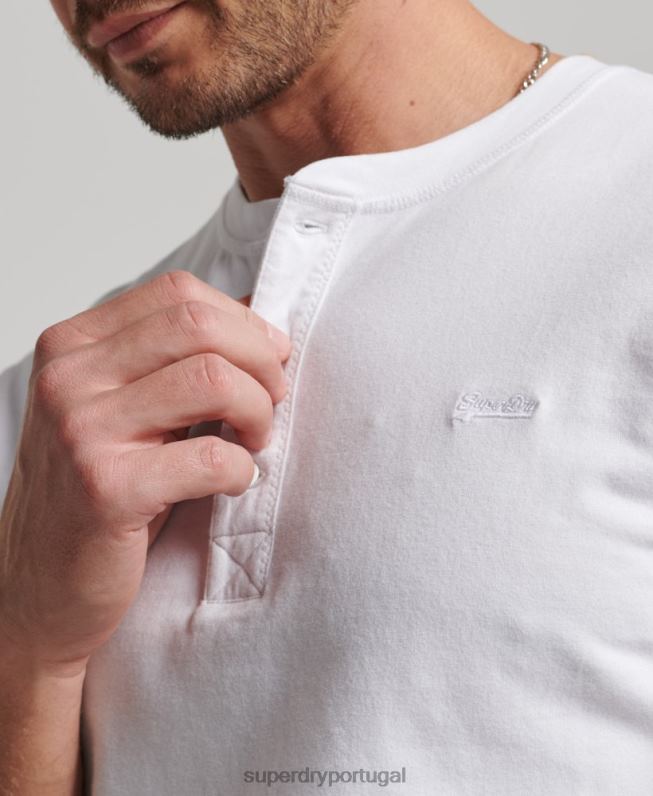 blusa henley vintage de algodão orgânico com logo bordado homens branco roupas Superdry 2208H1460