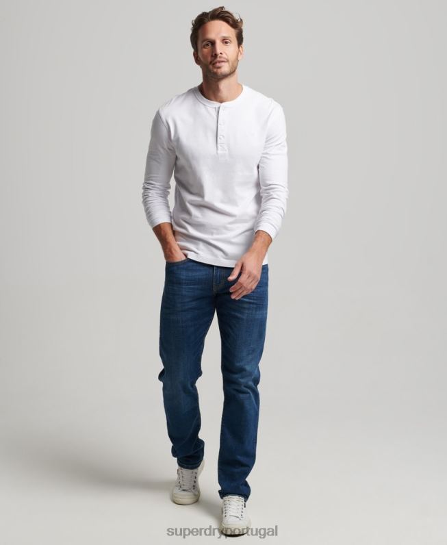 blusa henley vintage de algodão orgânico com logo bordado homens branco roupas Superdry 2208H1460