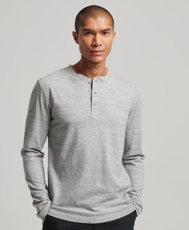 blusa henley vintage de algodão orgânico com logo bordado homens cinza roupas Superdry 2208H1470