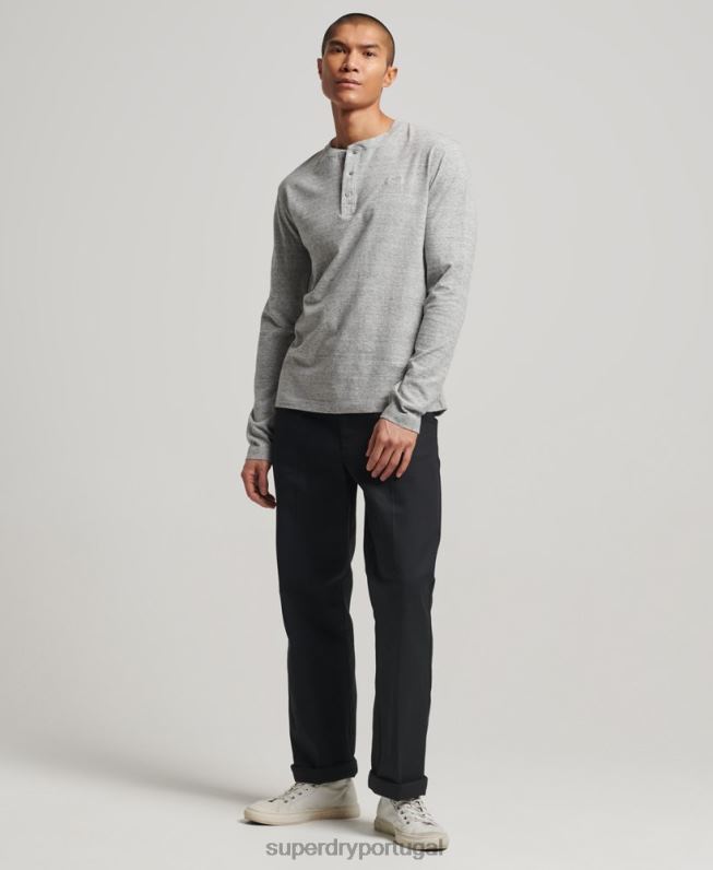 blusa henley vintage de algodão orgânico com logo bordado homens cinza roupas Superdry 2208H1470