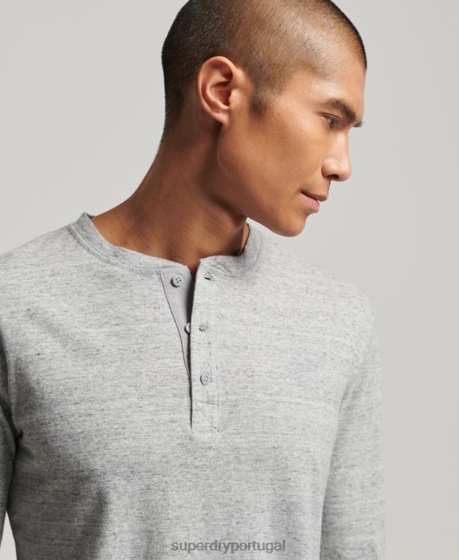 blusa henley vintage de algodão orgânico com logo bordado homens cinza roupas Superdry 2208H1470