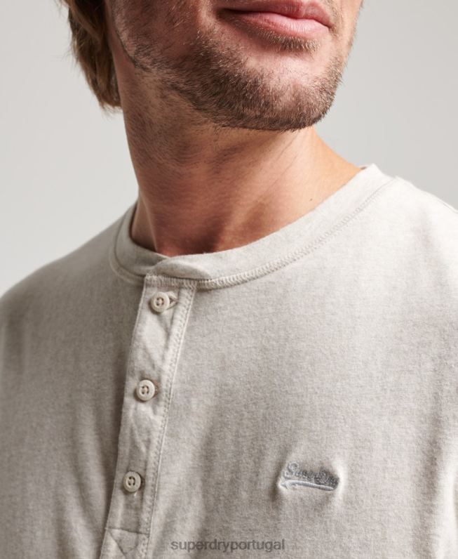 blusa henley vintage de algodão orgânico com logo bordado homens creme roupas Superdry 2208H1488