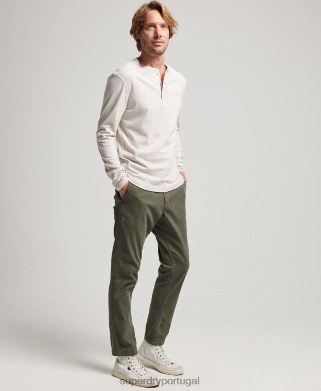 blusa henley vintage de algodão orgânico com logo bordado homens creme roupas Superdry 2208H1488