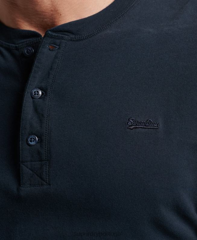 blusa henley vintage de algodão orgânico com logo bordado homens marinha roupas Superdry 2208H1457
